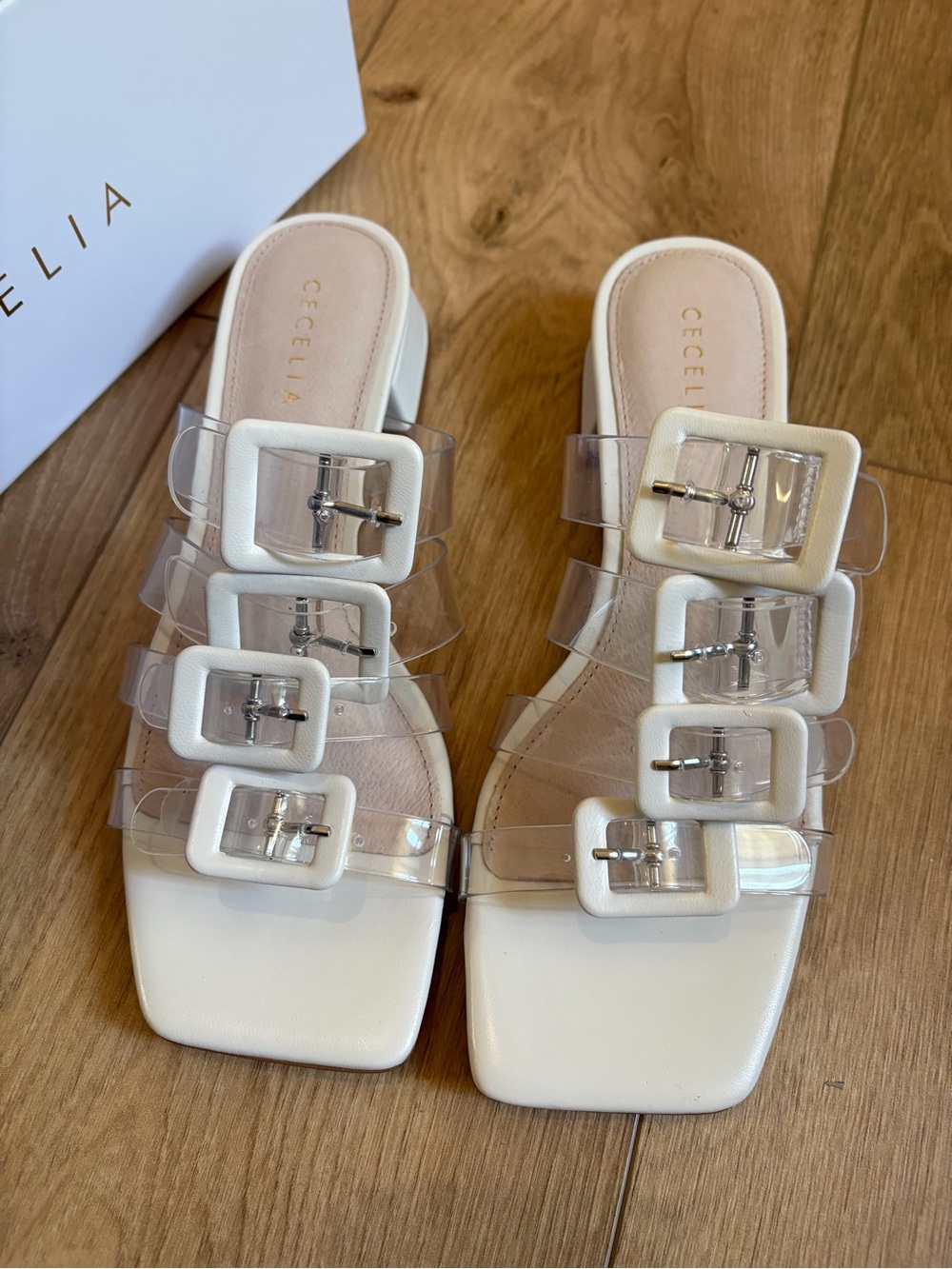 White Clear-Strap Cecelia  Slide Sandal